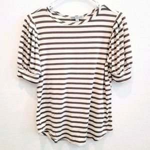 Green Envelope Stripe Bubble Sleeve Top Size Small